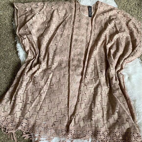Ellen Tracy Lace Fringe Pink Kimono NEW One Size - Picture 7 of 8